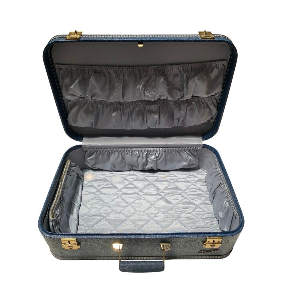 Vintage Lady Baltimore Starline Suitcase 21”x14”x7” BLUE Hard Case No Key MCM
